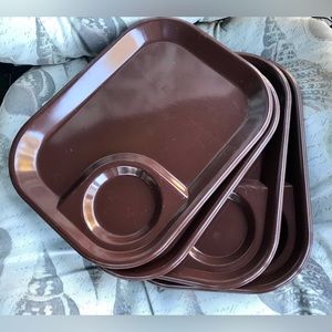 Lot 4 Vintage RUBBERMAID Brown Thick School Food Tray Dinner Lunch Tray
